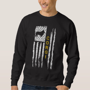Vintage Usa American Flag Welsh Corgi Dog Silhouet Sweatshirt