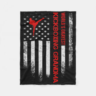 Vintage Usa American Flag World's Okayest Kickboxi Fleece Blanket