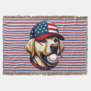 Vintage, USA baseball Labrador Throw Blanket