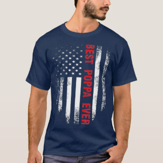 Vintage USA Best Poppa Ever American Flag Day T-Shirt