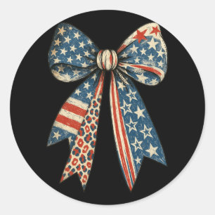 Vintage Usa Bow In Red White Blue For Patriotic 4t Classic Round Sticker