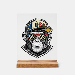Vintage USA Chimp Patriotic Sunglasses Shirt Desig Acrylic Sign