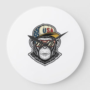 Vintage USA Chimp Patriotic Sunglasses Shirt Desig Large Clock