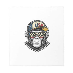 Vintage USA Chimp Patriotic Sunglasses Shirt Desig Notepad