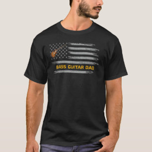 Vintage Usa Flag Bass Guitar Dad Guitarist Silhoue T-Shirt