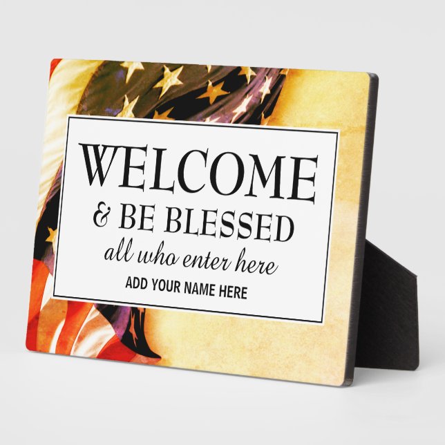 Vintage USA Flag BE BLESSED Welcome Plaque (Side)