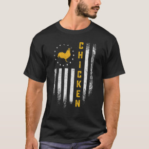 Vintage Usa Flag Chicken Funny Rooster Farm Silho T-Shirt