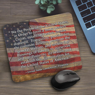 Vintage USA Flag Constitution Preamble Typography Mouse Mat
