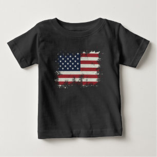 Vintage USA Flag Distressed 4th Of July Patriotic Baby T-Shirt