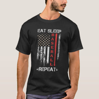Vintage USA Flag Eat Sleep Baseball Repeat Basebal T-Shirt