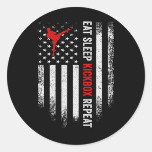 Vintage Usa Flag Eat Sleep Mma Kickbox Repeat Kick Classic Round Sticker