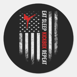 Vintage Usa Flag Eat Sleep Mma Kickbox Repeat Kick Classic Round Sticker