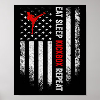 Vintage Usa Flag Eat Sleep Mma Kickbox Repeat Kick Poster