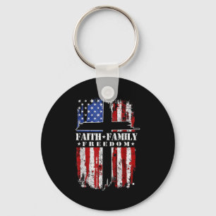 Vintage Usa Flag Faith Family Dom Patriotic Christ Key Ring