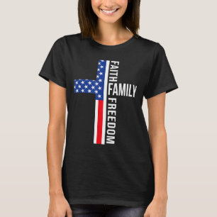 Vintage Usa Flag Faith Family Dom Patriotic Christ T-Shirt