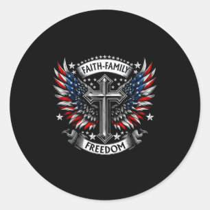 Vintage Usa Flag Faith Family Freedom Patriotic Ch Classic Round Sticker