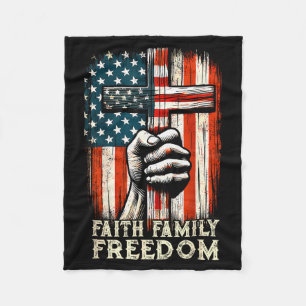 Vintage Usa Flag Faith Family Freedom Patriotic Ch Fleece Blanket