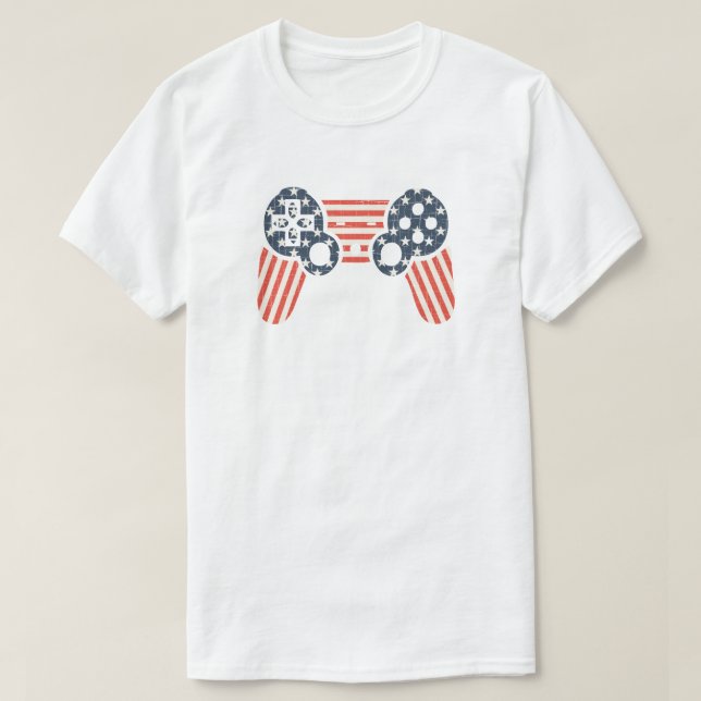 Vintage USA Flag Game Controller T-Shirt (Design Front)