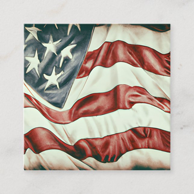 Vintage USA Flag Graphic Square Business Card (Front)