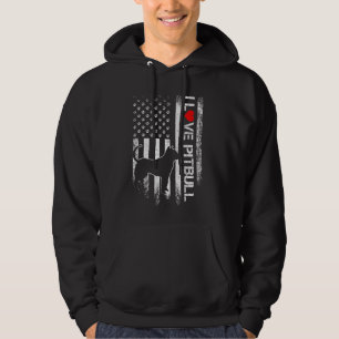 Vintage USA Flag I Love My Pitbull Dog Heart Funny Hoodie
