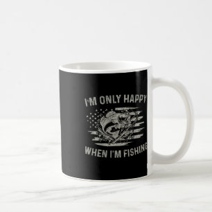 Vintage Usa Flag I'm Only Happy When I'm Fishing L Coffee Mug