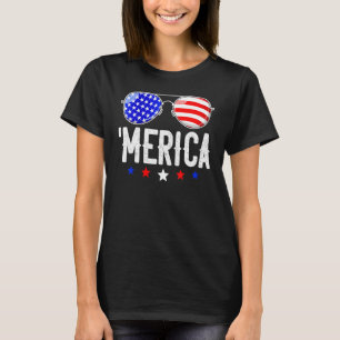 Vintage Usa Flag Merica Sunglasses Independence Fr T-Shirt