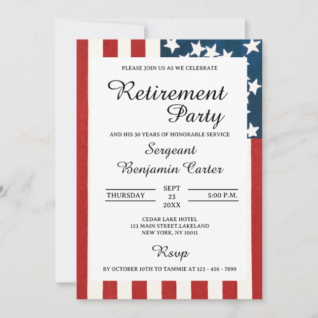 Vintage USA Flag Military Retirement Party Invitation (Front)
