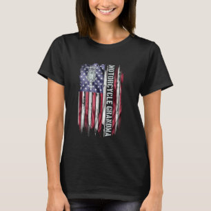 Vintage Usa Flag Motorcycle Dirt Bike Grandma Silh T-Shirt