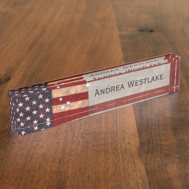 Vintage USA Flag Nameplate (Side)