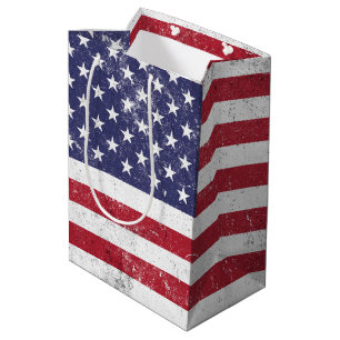 Vintage USA Flag Patriotic American Red White Blue Medium Gift Bag