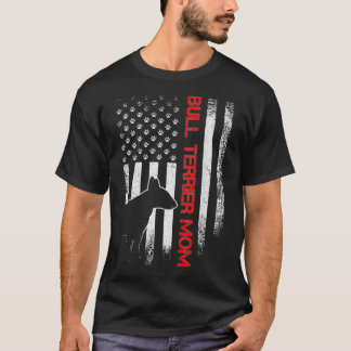 Vintage USA Flag Proud Bull Terrier Dog Mum Silhou T-Shirt