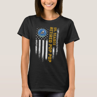 Vintage USA Flag Proud Retired US Seabee Veteran P T-Shirt