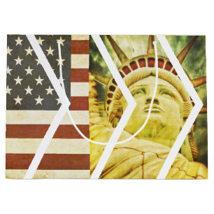 Vintage USA Flag Statue of Liberty Chevrons Large Gift Bag