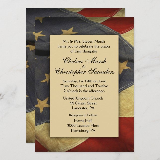 Vintage USA Flag Wedding Invitation (Front/Back)