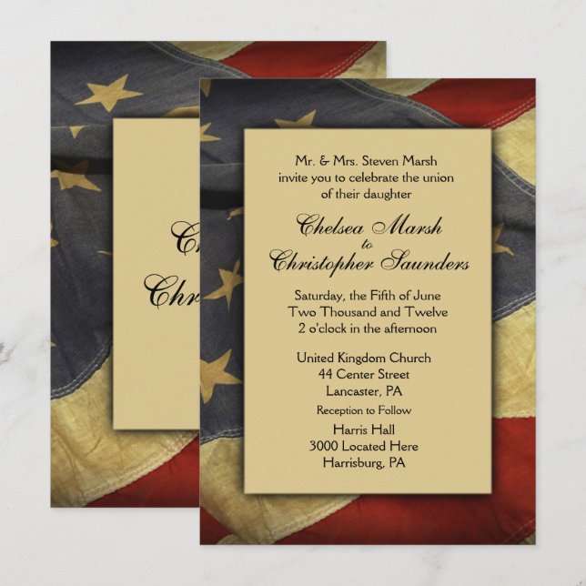 Vintage USA Flag Wedding Invitation (Front/Back)
