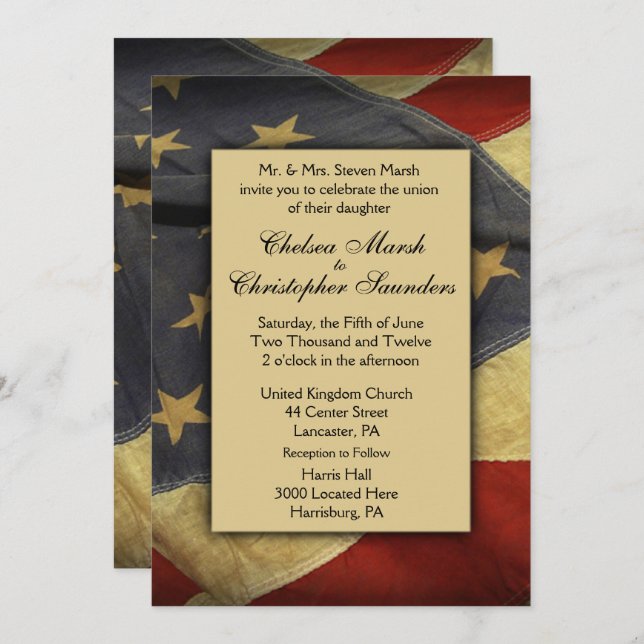 Vintage USA Flag Wedding Invitation (Front/Back)
