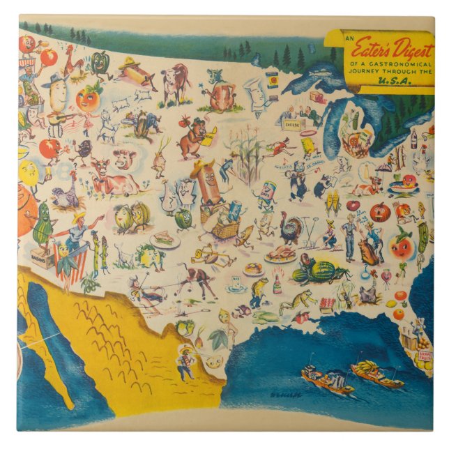 Vintage USA Food Map Tile (Front)