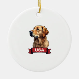 Vintage USA Golden Retriever Engraving Shirt 4 Ceramic Tree Decoration