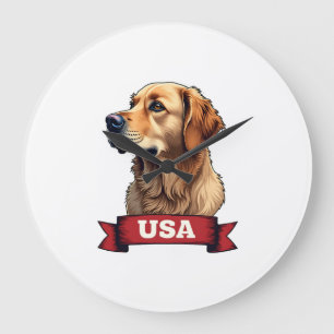 Vintage USA Golden Retriever Engraving Shirt 4 Large Clock