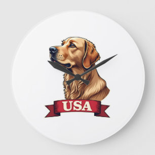 Vintage USA Golden Retriever Engraving Shirt Large Clock