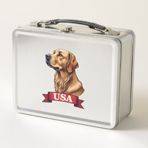 Vintage USA Golden Retriever Engraving Shirt Metal Lunch Box