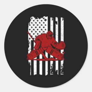 Vintage Usa Hockey Player - Us Flag 4th Of July Ho Classic Round Sticker