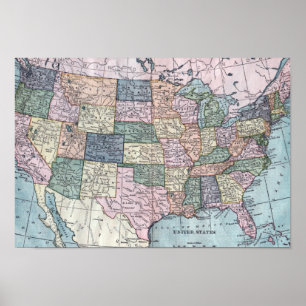 Vintage USA Map Poster