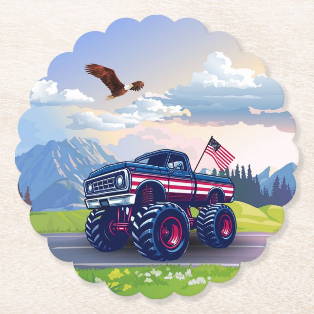Vintage, USA monster truck Paper Coaster (Front)