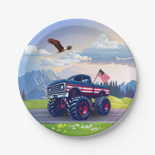 Vintage, USA monster truck Paper Plate