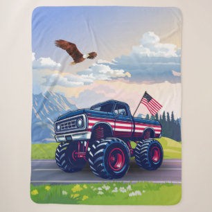 Vintage, USA monster truck Sherpa Blanket