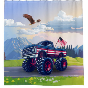 Vintage, USA monster truck Shower Curtain
