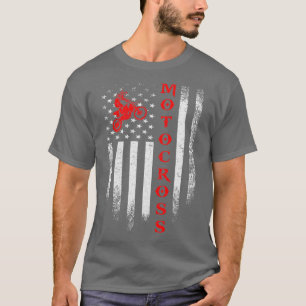 Vintage USA Motorcross Dirt Bike American Flag T-Shirt