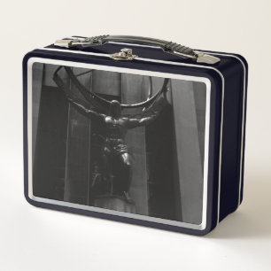 Vintage USA New York rockefeller Atlas statue Metal Lunch Box