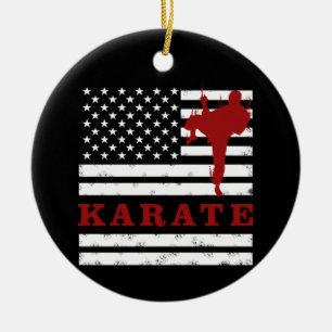 Vintage USA Red White Karate American US Flag Ceramic Tree Decoration